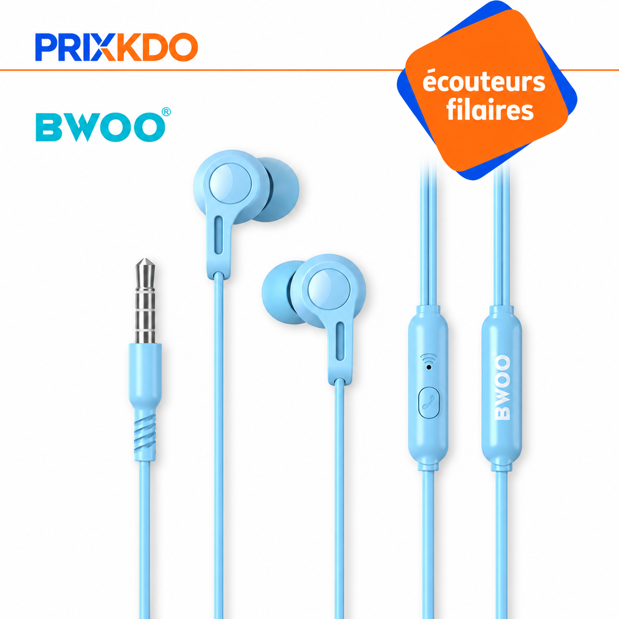 Bwoo Ecouteurs Filaires Intra-auriculaires Avec Micro - BLEU. HF78-BU