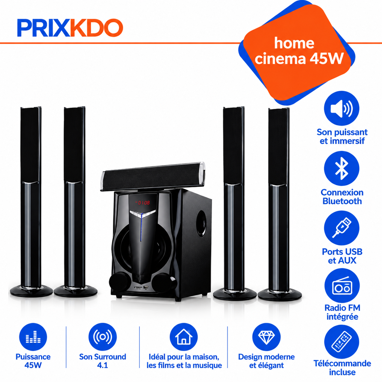 Nasco Home Cinema 5.1 ch - 45W - NAS-HT5.1-N5240 - Noir