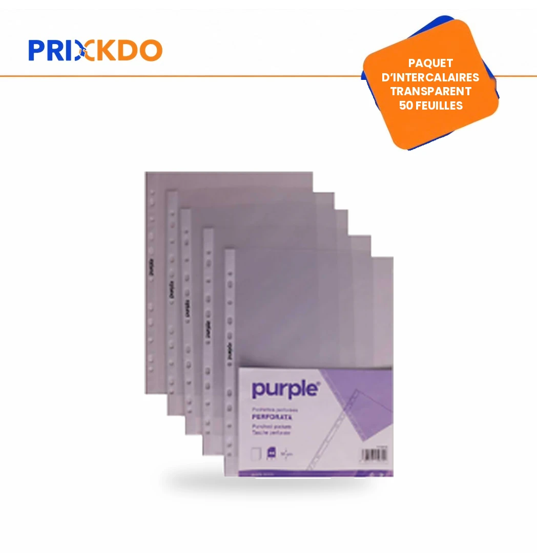 PAQUET D’INTERCALAIRES TRANSPARENT 50 FEUILLES